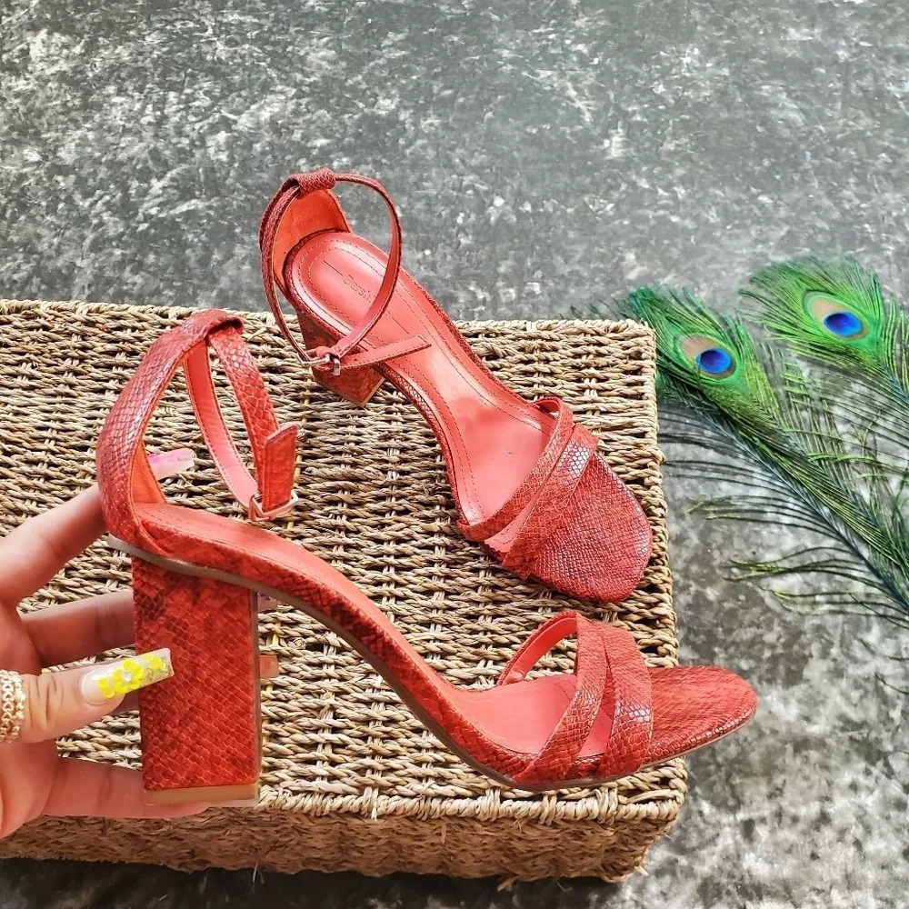 Bershka Ted Snake Embossed Heels‎